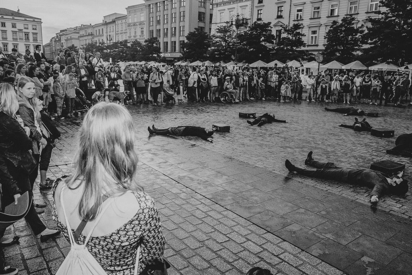 picture of Actors from Kamchatka theater group during a play in the Main Market Square in Krakow, Poland, 11